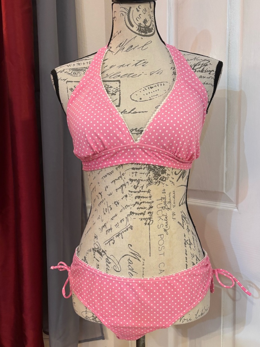 Xhilaration Pink & White Polka Dot Bikini